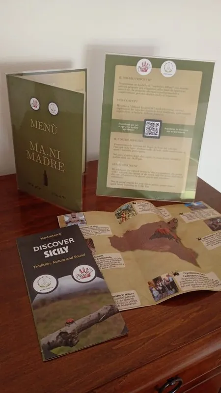 Branded room materials on a bedside table